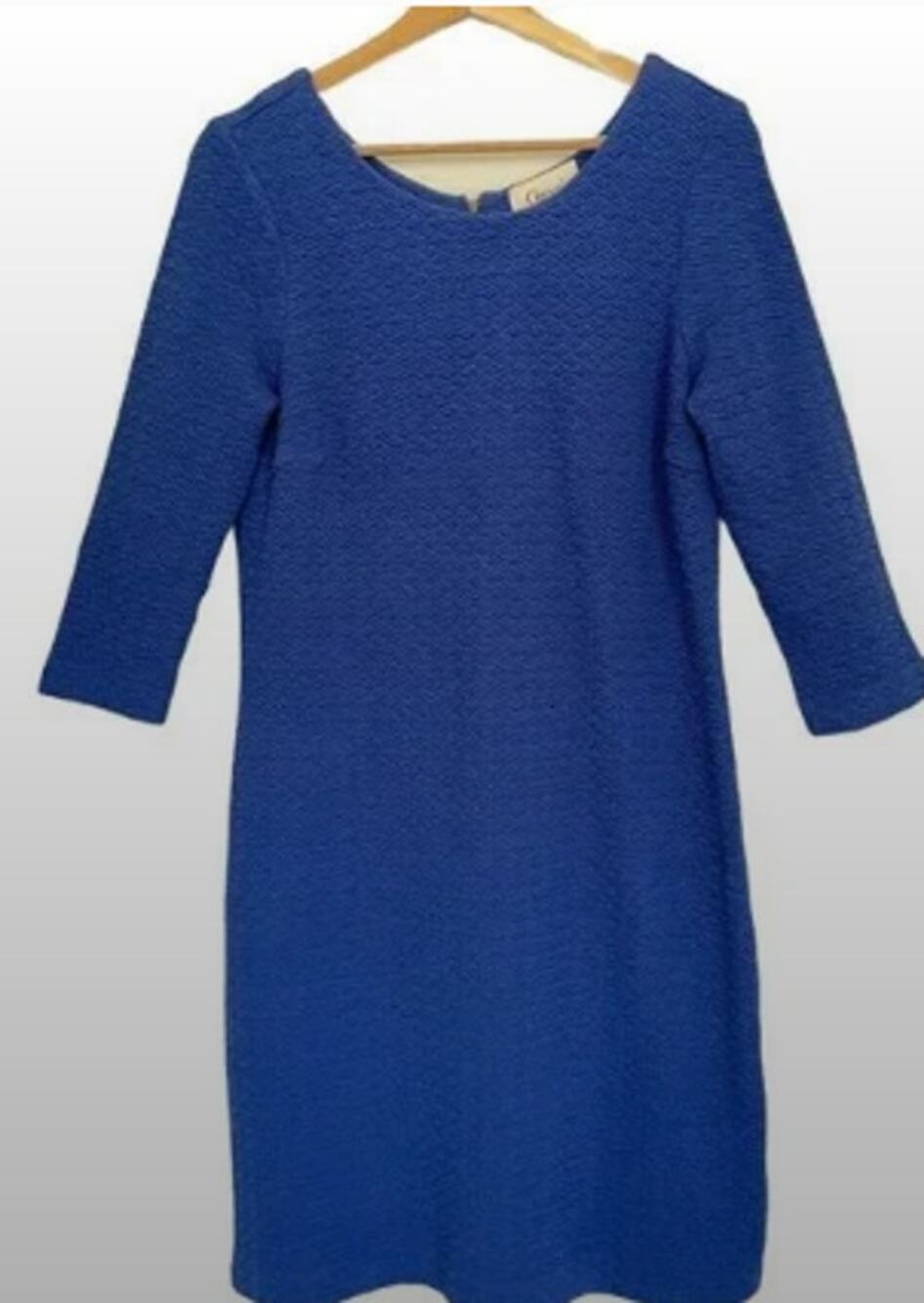 Ganni Shift Dress $150 Cobalt Solid Blue Textured Anthropologie Cotton Medium M1